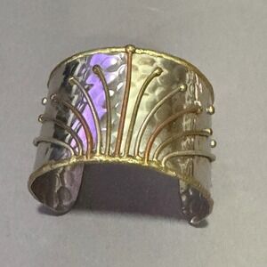 Cuff Bracelet Unisex 7 Silver Gold Copper Tone Hammered Mixed Metal